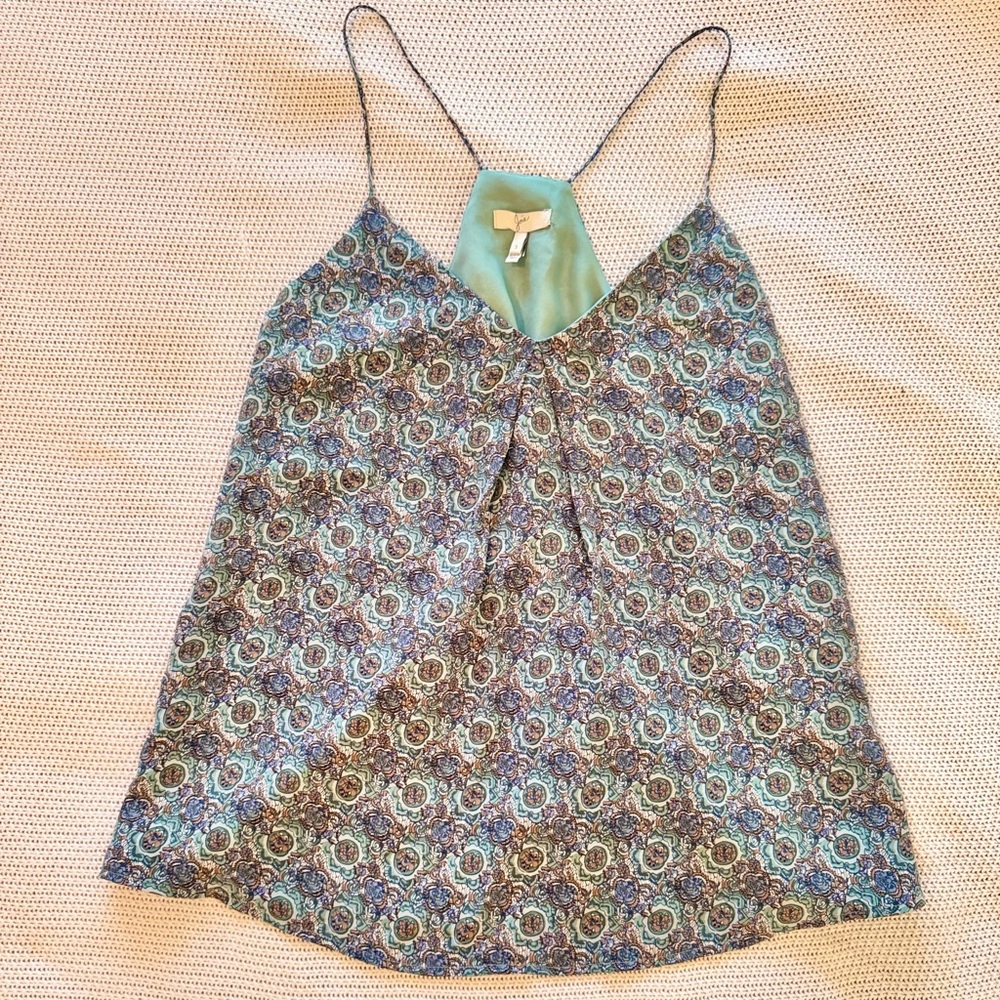 JOIE Nahlah 100% Silk Blue White Brown Boho Strappy Lined Tank Top - Picture 2 of 13